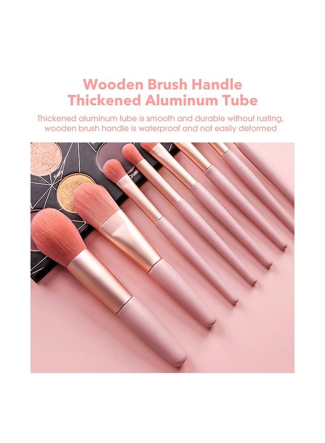 Tititek Makeup Brushes With Bag Tititek 8Pcs Professional Makeup Brush Set Travel Size Cosmetic Brushes Kit For Face Foundation Blush Eye Shadow Wooden Handle Synthetic Bristle (8Pcs/Set Pink) - Image 3