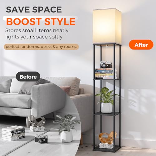 FOLKSMATE Floor Lamp with Shelves, 3-Tier Modern Square Bookshelf Floor Lamp, 3 Color Temperature Bulb Included, Black Floor Lamps for Living Room Bedroom Corner - Image 5