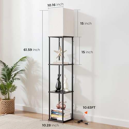 FOLKSMATE Floor Lamp with Shelves, 3-Tier Modern Square Bookshelf Floor Lamp, 3 Color Temperature Bulb Included, Black Floor Lamps for Living Room Bedroom Corner - Image 3