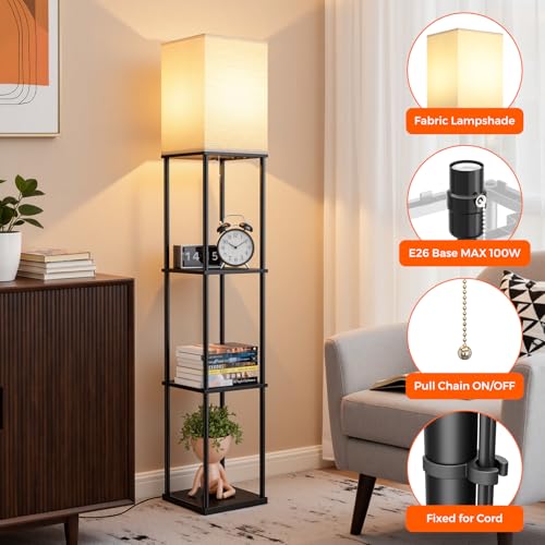 FOLKSMATE Floor Lamp with Shelves, 3-Tier Modern Square Bookshelf Floor Lamp, 3 Color Temperature Bulb Included, Black Floor Lamps for Living Room Bedroom Corner - Image 4