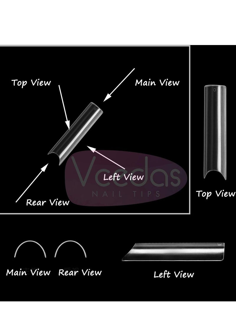 SYOSI أطراف أظافر طويلة جدًا على شكل حرف C بغطاء نصفي، 100 قطعة أطراف مربعة مستقيمة طويلة جدًا للأظافر الأكريليك مع صندوق، تعلم أطراف أظافر الأكريليك للصالونات والمنزل نصائح فن الأظافر DIY - Image 3