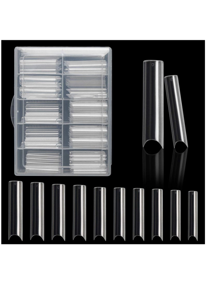 SYOSI أطراف أظافر طويلة جدًا على شكل حرف C بغطاء نصفي، 100 قطعة أطراف مربعة مستقيمة طويلة جدًا للأظافر الأكريليك مع صندوق، تعلم أطراف أظافر الأكريليك للصالونات والمنزل نصائح فن الأظافر DIY - Image 1