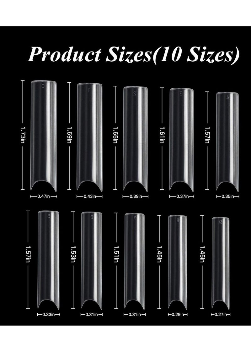 SYOSI أطراف أظافر طويلة جدًا على شكل حرف C بغطاء نصفي، 100 قطعة أطراف مربعة مستقيمة طويلة جدًا للأظافر الأكريليك مع صندوق، تعلم أطراف أظافر الأكريليك للصالونات والمنزل نصائح فن الأظافر DIY - Image 2