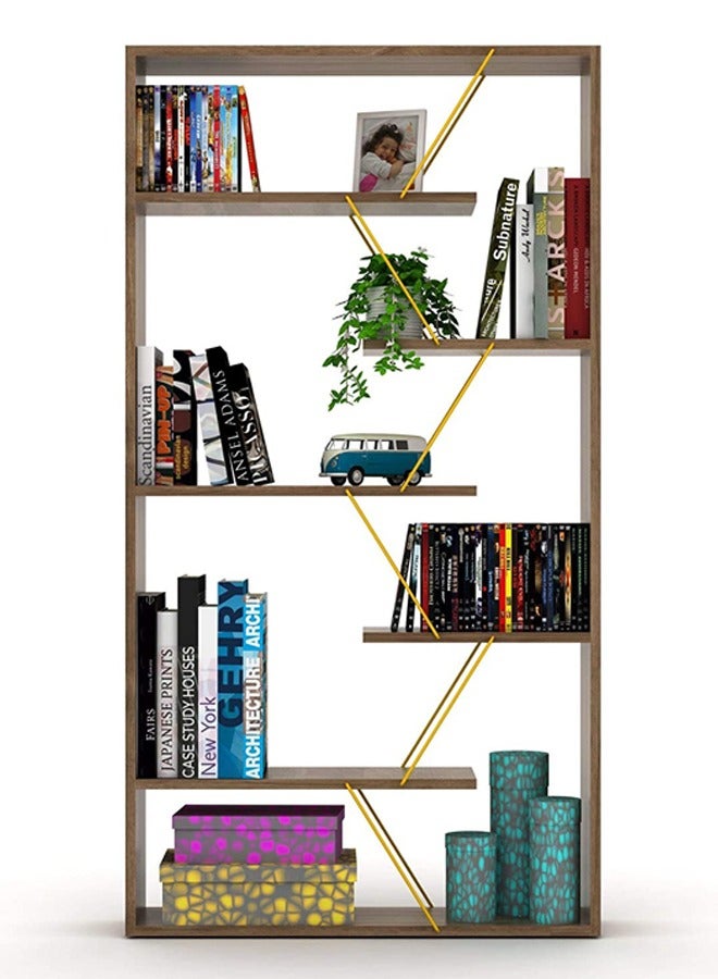 هوم كانافاس رفوف كتب منزلية حديثة مصنوعة من القماش لغرفة المعيشة أو غرفة الدراسة، سهلة التركيب - لون الجوز والأصفر - Image 3