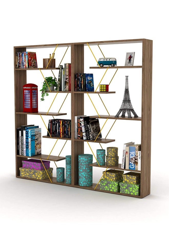 هوم كانافاس رفوف كتب منزلية حديثة مصنوعة من القماش لغرفة المعيشة أو غرفة الدراسة، سهلة التركيب - لون الجوز والأصفر - Image 4