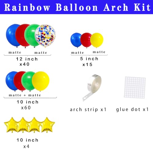 LUDEOU Red Blue Yellow Green Balloon Garland Arch Kit 121PCS Red Green Blue Yellow Balloons for Wedding Graduation Birthday Circus Carnival Party Decorations - Image 5