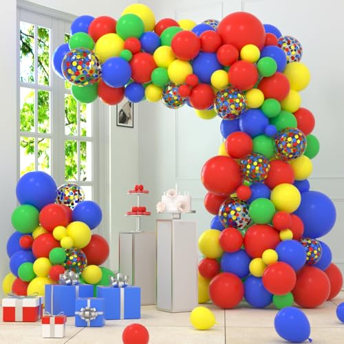 LUDEOU Red Blue Yellow Green Balloon Garland Arch Kit 121PCS Red Green Blue Yellow Balloons for Wedding Graduation Birthday Circus Carnival Party Decorations - Image 1