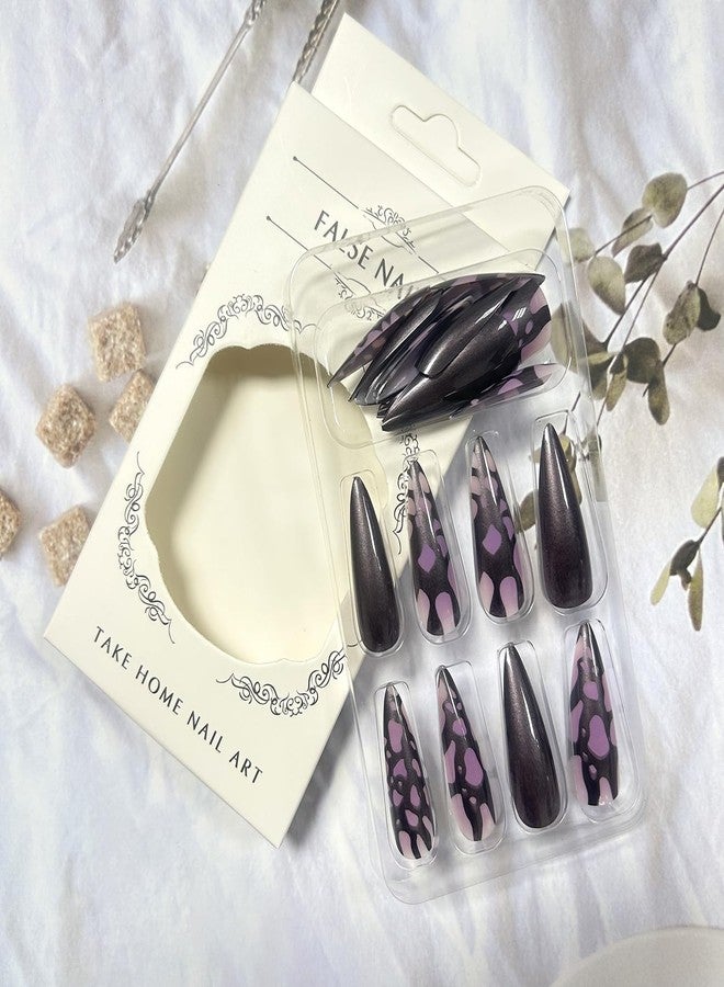 TBRZTR Press on Nails Long Almond Nails Spider Web False Nails Artificial Acrylic Nails Cobweb Design French Tip Fake Nails Full Cover Glossy Reusable Coffin Nails Glue on Nails for Women 24Pcs - Image 4