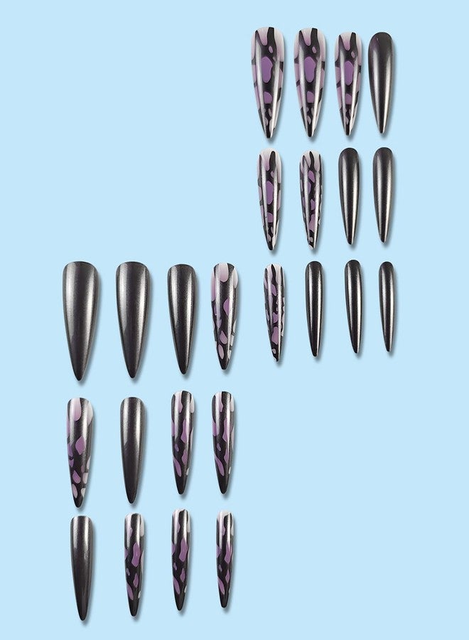 TBRZTR Press on Nails Long Almond Nails Spider Web False Nails Artificial Acrylic Nails Cobweb Design French Tip Fake Nails Full Cover Glossy Reusable Coffin Nails Glue on Nails for Women 24Pcs - Image 2