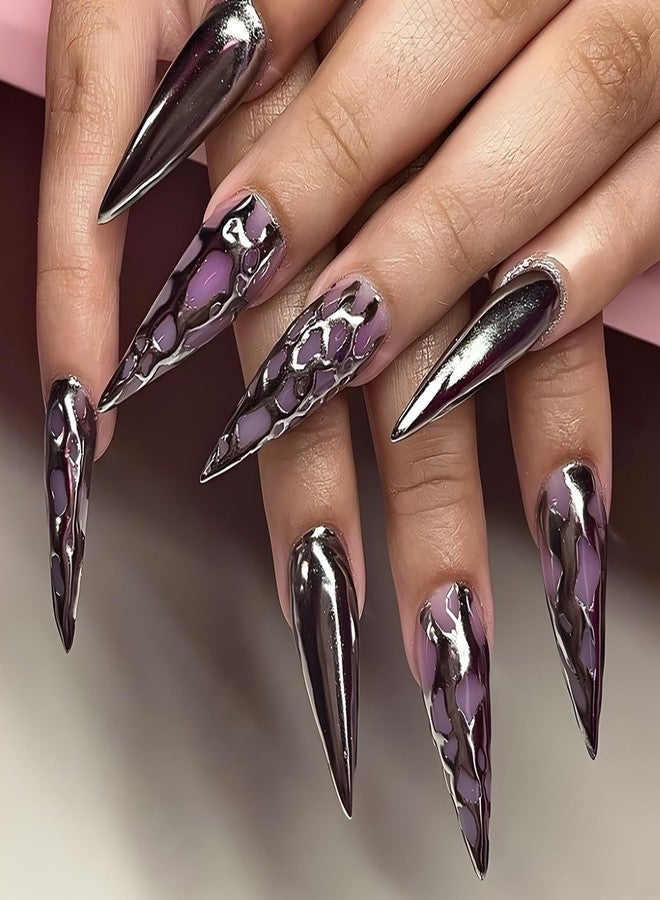 TBRZTR Press on Nails Long Almond Nails Spider Web False Nails Artificial Acrylic Nails Cobweb Design French Tip Fake Nails Full Cover Glossy Reusable Coffin Nails Glue on Nails for Women 24Pcs - Image 1