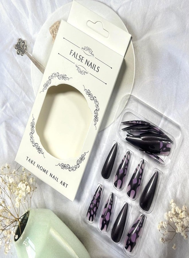 TBRZTR Press on Nails Long Almond Nails Spider Web False Nails Artificial Acrylic Nails Cobweb Design French Tip Fake Nails Full Cover Glossy Reusable Coffin Nails Glue on Nails for Women 24Pcs - Image 5