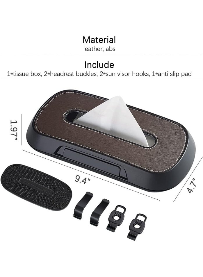 jaexest Car Tissue Holder Sun Visor Box with Headrest Hooks – Universal Leather Napkin Dispenser for Vehicle with Anti-Slip Mat – Brown Interior Car Organizer for Tissues, Wipes or Sunglasses - Image 3