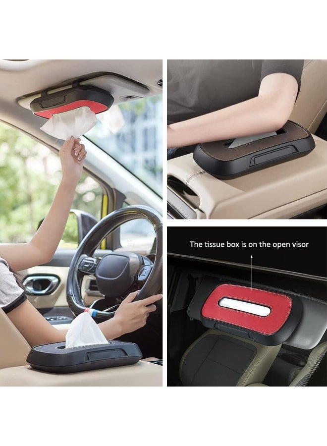 jaexest Car Tissue Holder Sun Visor Box with Headrest Hooks – Universal Leather Napkin Dispenser for Vehicle with Anti-Slip Mat – Brown Interior Car Organizer for Tissues, Wipes or Sunglasses - Image 5