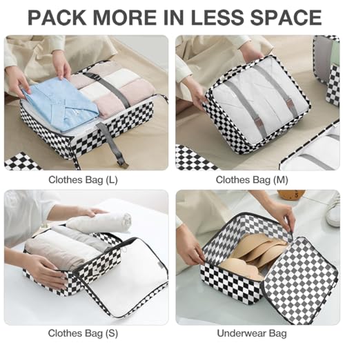 Hatisan 8 Set Packing Cubes for Suitcases,Packing Cubes with Shoe Bag, Cosmetics Bag, Clothing Bag, Accessories Bags Packing Cubes for Travel Luggage Organizer Women Men(Black White Checkered) - Image 4