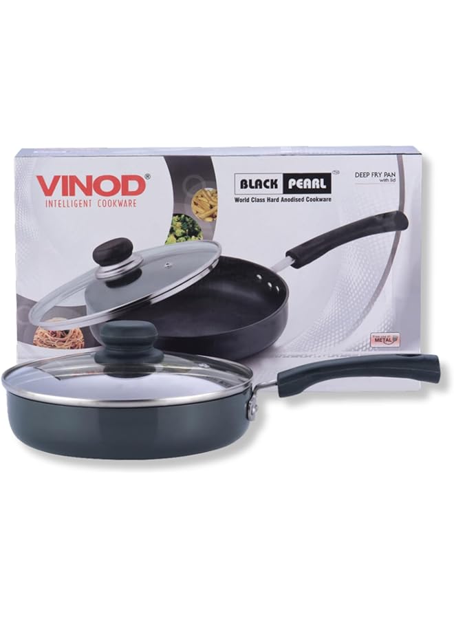 فينود مقلاة بلاك بيرل عميقة مطلية بأكسيد الألومنيوم الصلب مع غطاء زجاجي، سعة ١.٨ لتر، ٢٢ سم | سمك ٣.٢٥ مم | مقلاة | آمنة للاستخدام مع الملاعق المعدنية | خالية من السموم | قاعدة غاز، ضمان لمدة عامين - Image 5
