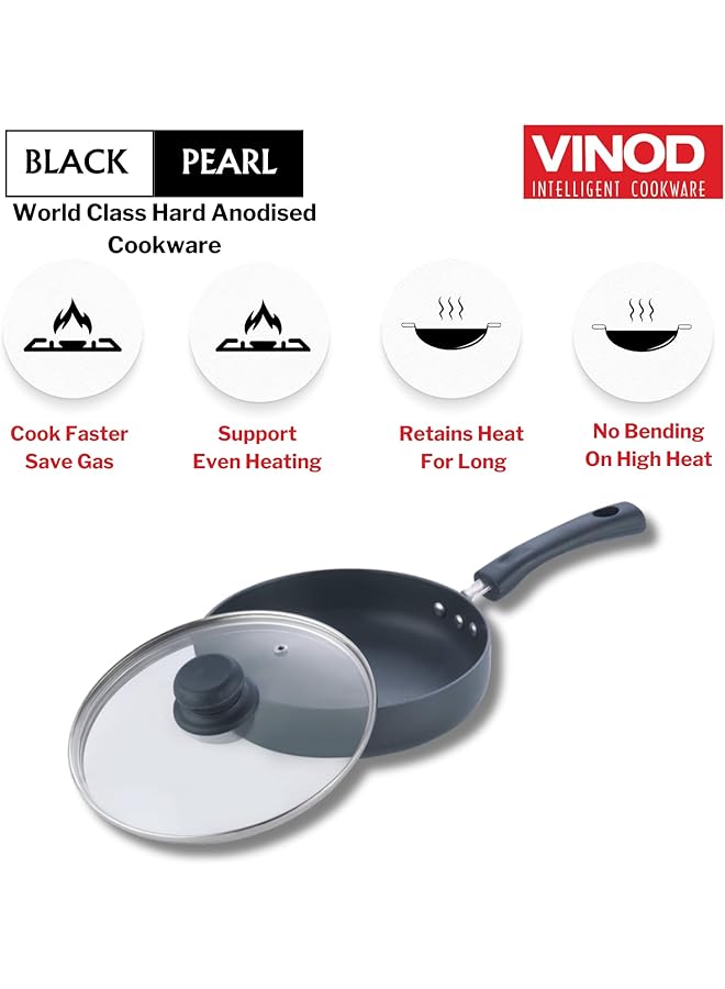 فينود مقلاة بلاك بيرل عميقة مطلية بأكسيد الألومنيوم الصلب مع غطاء زجاجي، سعة ١.٨ لتر، ٢٢ سم | سمك ٣.٢٥ مم | مقلاة | آمنة للاستخدام مع الملاعق المعدنية | خالية من السموم | قاعدة غاز، ضمان لمدة عامين - Image 4