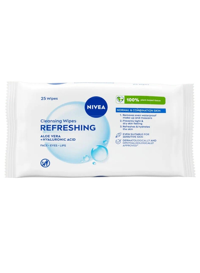 Cleansing Wipes REFRESHING ALOE VERA+HYALURONIC ACID FACE·EYES·LIPS  25 Wipes