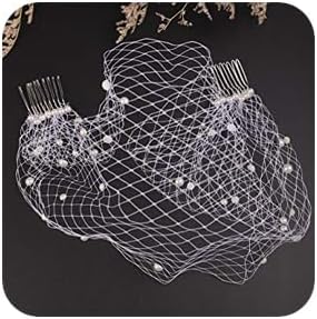 طرحة وجه طائر أبيض أنيقة للنساء مع لؤلؤة ومشبك شعر زفاف وقطعة رأس لحفلات الأزياء فستان رسمي أبيض