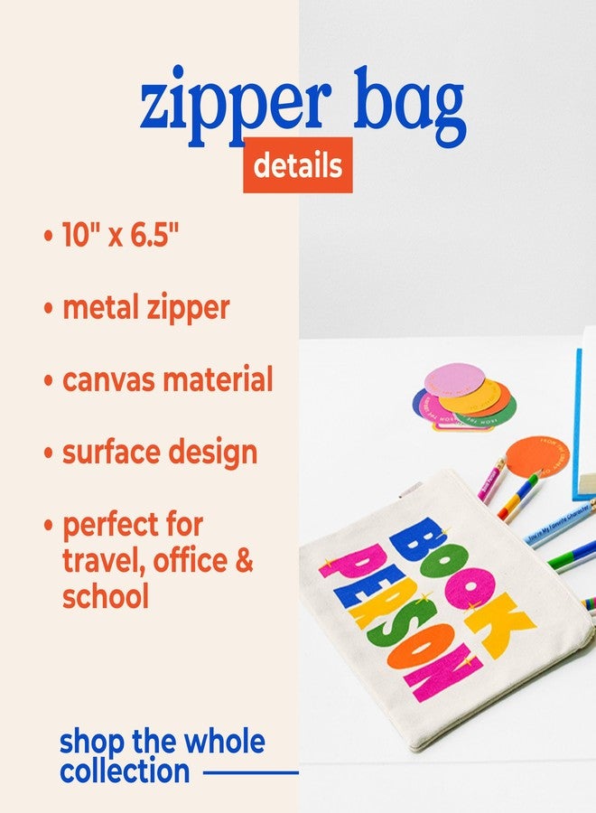 ban.do Canvas Pen and Pencil Case for Adults, Small Zipper Pouch for Office/Art Supplies, Travel Toiletries, Makeup, Book Person - Image 2