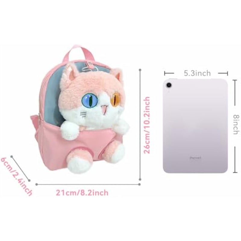 Toddler Backpack for Girls 3-6 with Stuffed Animal Cat Toy Soft Plush Kids Mini Backpack Kitty - Image 2