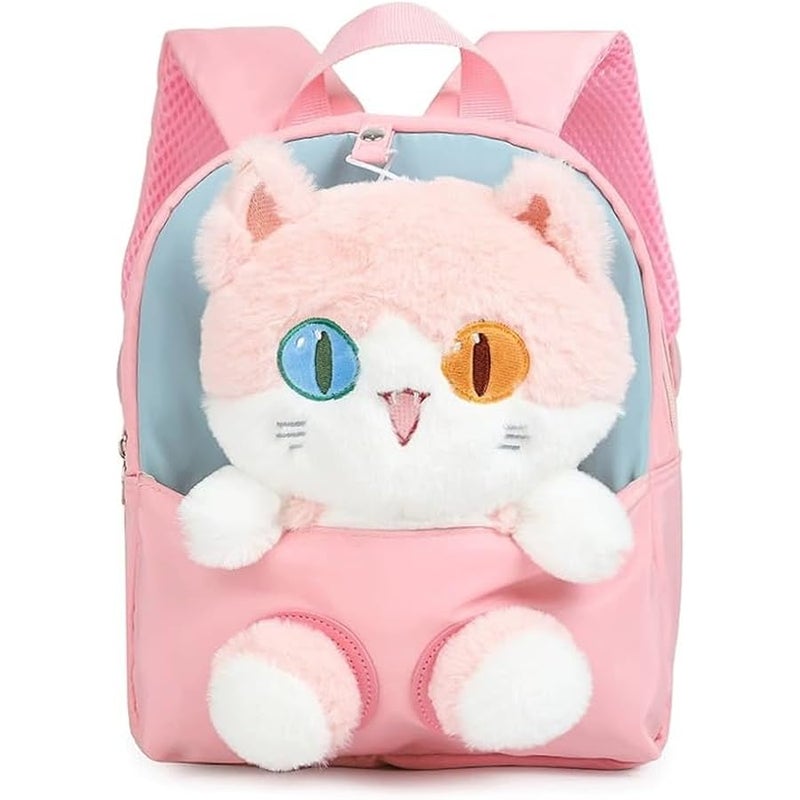 Toddler Backpack for Girls 3-6 with Stuffed Animal Cat Toy Soft Plush Kids Mini Backpack Kitty - Image 1