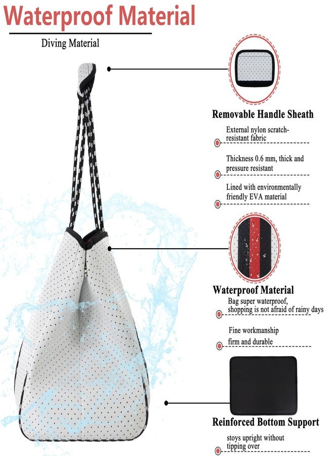 QOGiR Neoprene Multipurpose Beach Bag Tote with Inner Zipper Pocket (White, Large) … - Image 3