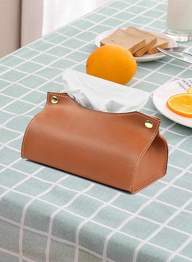 Leather Tissue Box Cover, Leather Tissue Box Organizer Holder for Home Living Room Table, Leather Car Mounted Tissue Storage Box (Brown) - Image 3