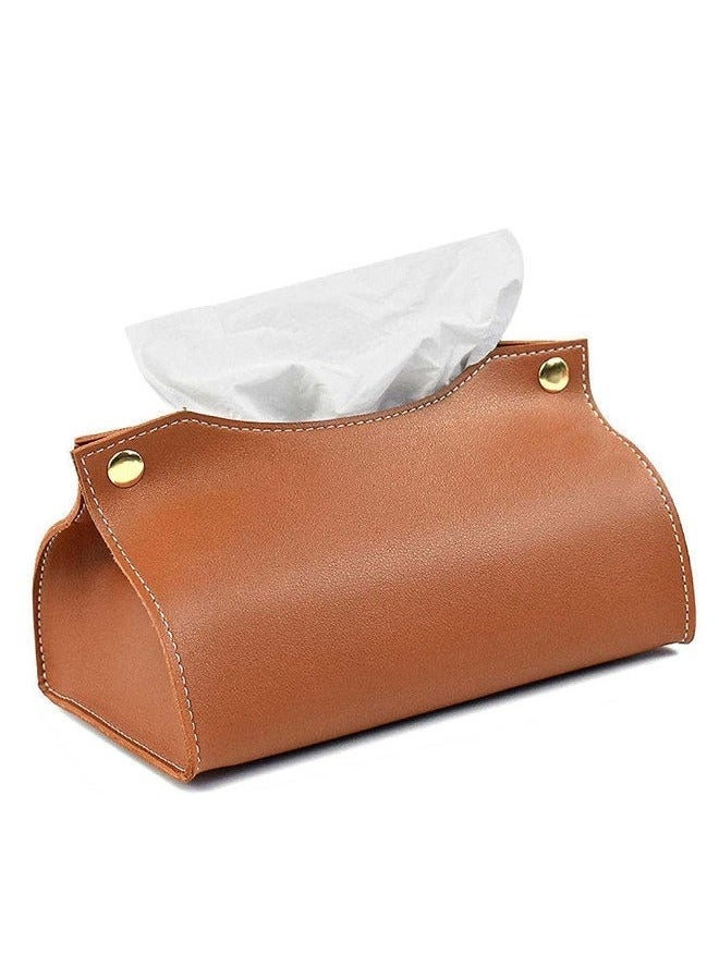 Leather Tissue Box Cover, Leather Tissue Box Organizer Holder for Home Living Room Table, Leather Car Mounted Tissue Storage Box (Brown) - Image 1
