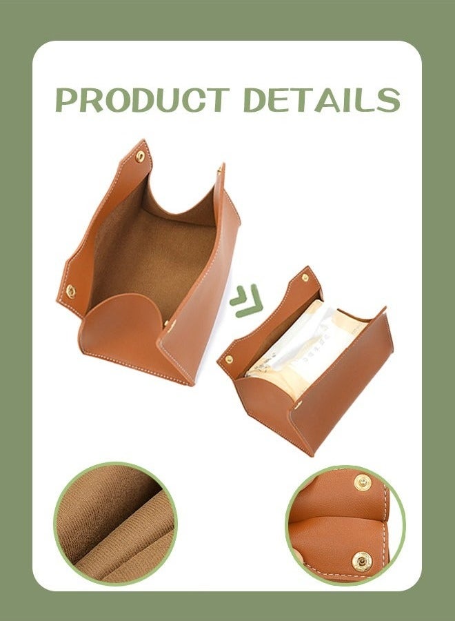 Leather Tissue Box Cover, Leather Tissue Box Organizer Holder for Home Living Room Table, Leather Car Mounted Tissue Storage Box (Brown) - Image 5