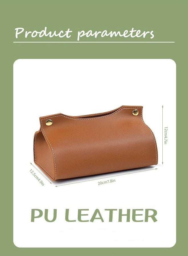 Leather Tissue Box Cover, Leather Tissue Box Organizer Holder for Home Living Room Table, Leather Car Mounted Tissue Storage Box (Brown) - Image 4