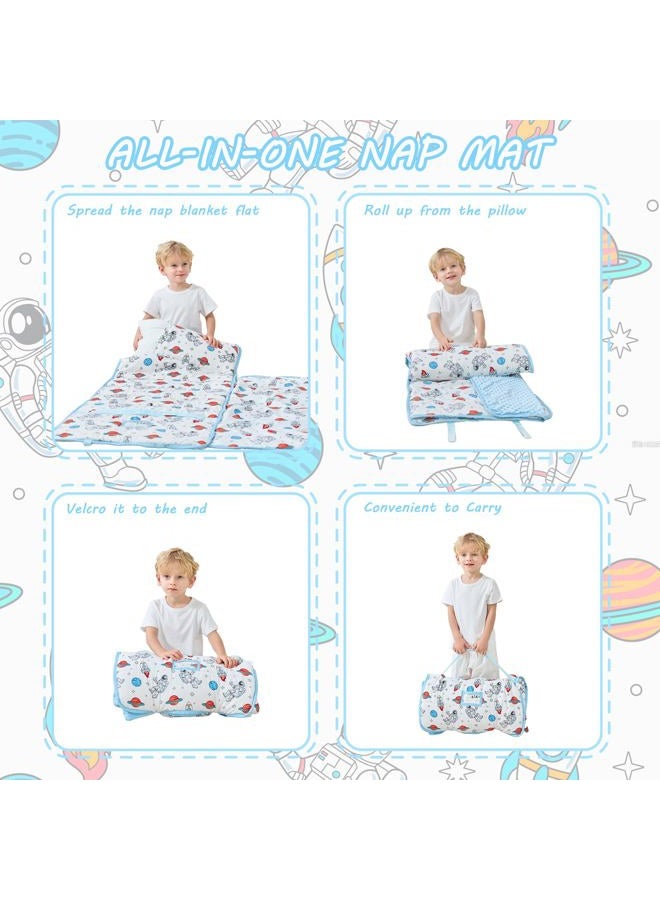 Lasoftan Toddler Nap Mat with Pillow and Blanket, Extra Large Rolled Napping Mats,Slumber Bags for Boys Girls,Kids Sleeping Bag for Daycare, 21" x 50" Preschool Travel Camping - Astronaut - Image 5