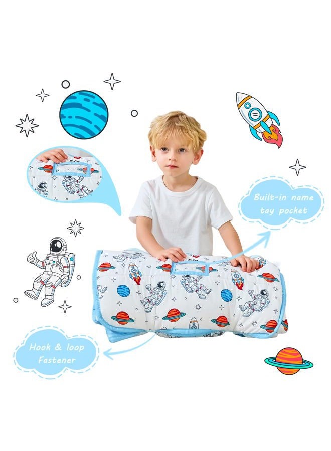 Lasoftan Toddler Nap Mat with Pillow and Blanket, Extra Large Rolled Napping Mats,Slumber Bags for Boys Girls,Kids Sleeping Bag for Daycare, 21" x 50" Preschool Travel Camping - Astronaut - Image 3