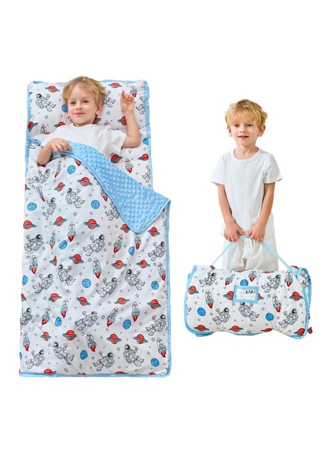Lasoftan Toddler Nap Mat with Pillow and Blanket, Extra Large Rolled Napping Mats,Slumber Bags for Boys Girls,Kids Sleeping Bag for Daycare, 21" x 50" Preschool Travel Camping - Astronaut - Image 1