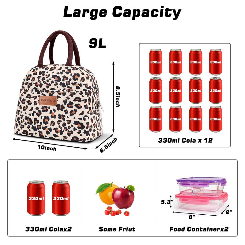 BALORAY Lunch Bag for Women Men Insulated Lunch Box for Adult Reusable Lunch Tote Bag for Work, Picnic or Travel (Beige with leopard) - Image 2