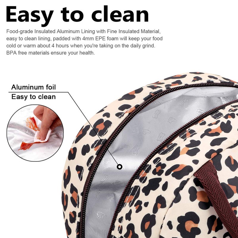 BALORAY Lunch Bag for Women Men Insulated Lunch Box for Adult Reusable Lunch Tote Bag for Work, Picnic or Travel (Beige with leopard) - Image 4