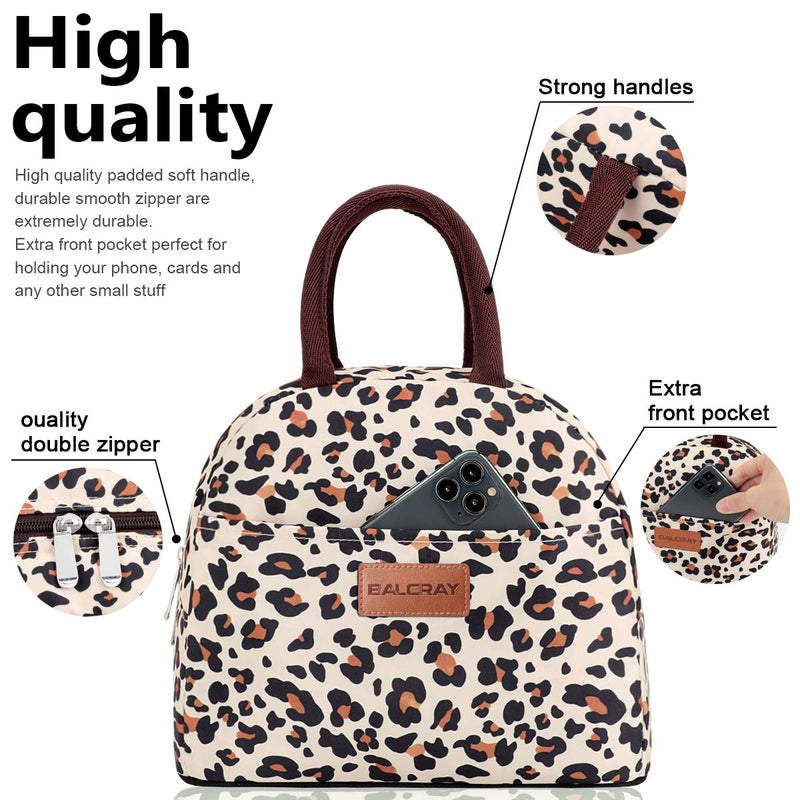 BALORAY Lunch Bag for Women Men Insulated Lunch Box for Adult Reusable Lunch Tote Bag for Work, Picnic or Travel (Beige with leopard) - Image 5