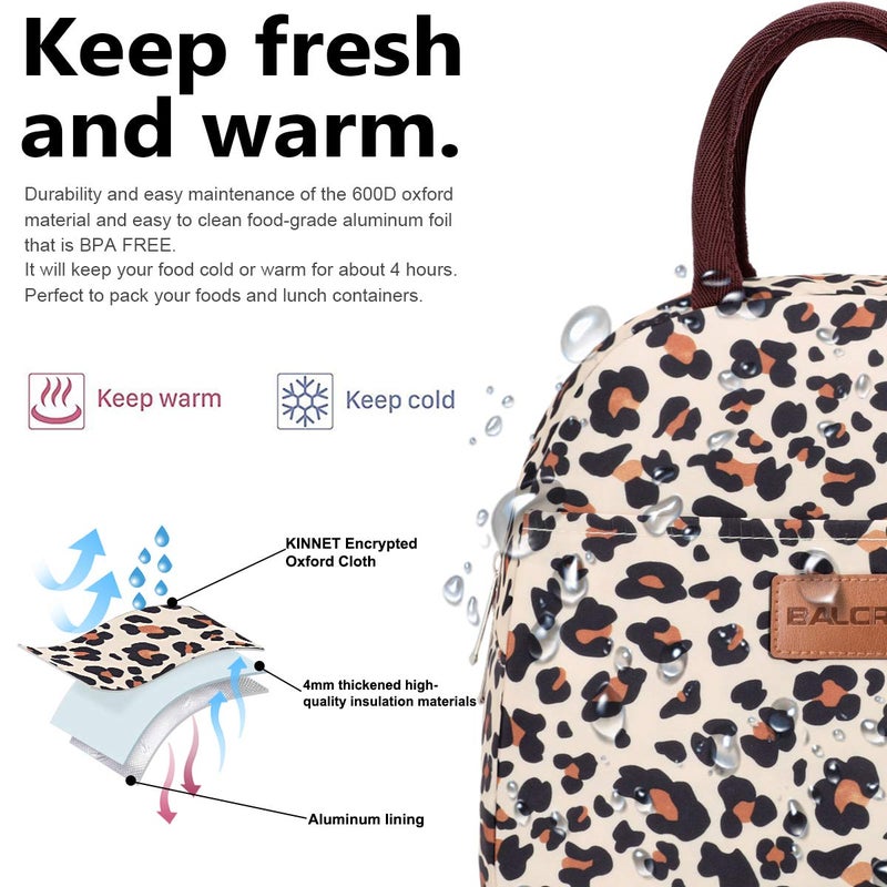 BALORAY Lunch Bag for Women Men Insulated Lunch Box for Adult Reusable Lunch Tote Bag for Work, Picnic or Travel (Beige with leopard) - Image 3