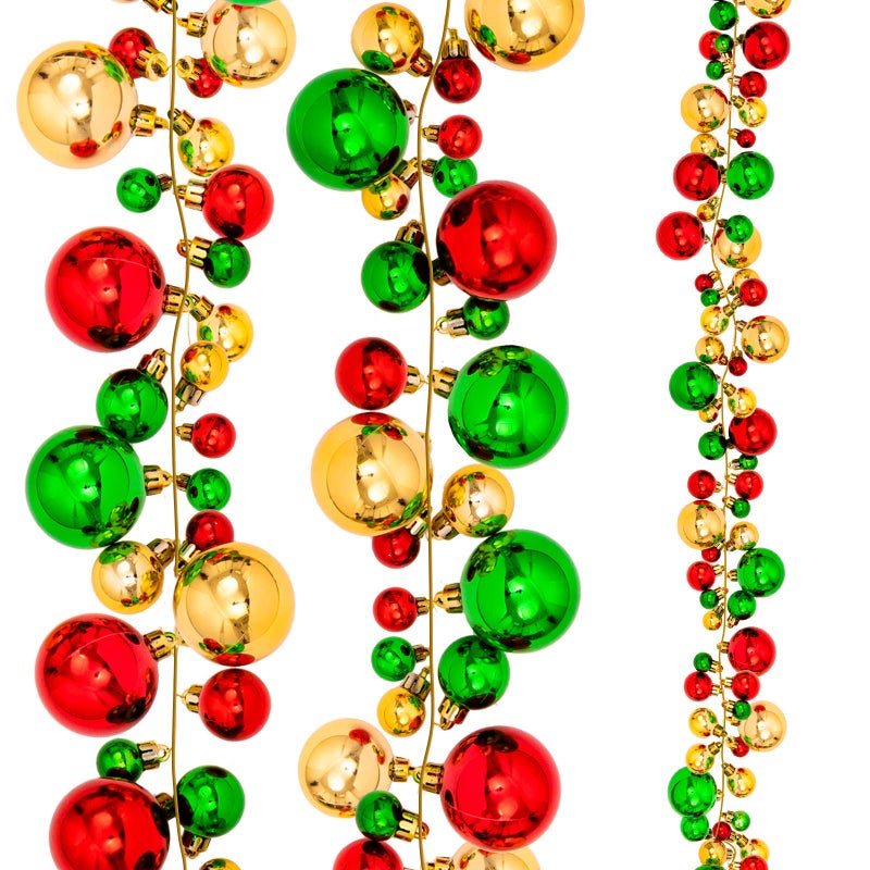 Waline Christmas Ball Garland  6ft Bauble Garland with Shatterproof Ornaments for IndoorOutdoor Red Green Gold