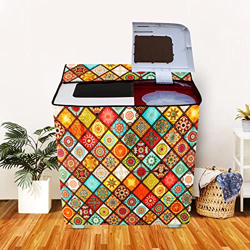 E-Retailer® Polyester Semi Automatic Washing Machine Cover With Zip Enclosure Suitable For 5kg to 8kg (Color-Printed Multi, Size-33x22x37 Inches) - Image 1