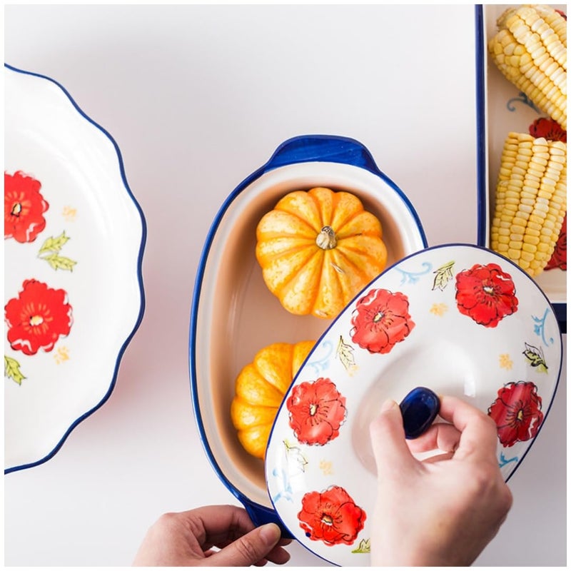TUSIMI Floral Ceramic Casserole Dish with Lid â€“ 40oz Oval Baking Dish, Oven-Safe Stoneware for Lasagna, Roasting, Serving â€“ Elegant Floral Design, Microwave & Dishwasher Safe â€“ Perfect for 1-2 Person - Image 4