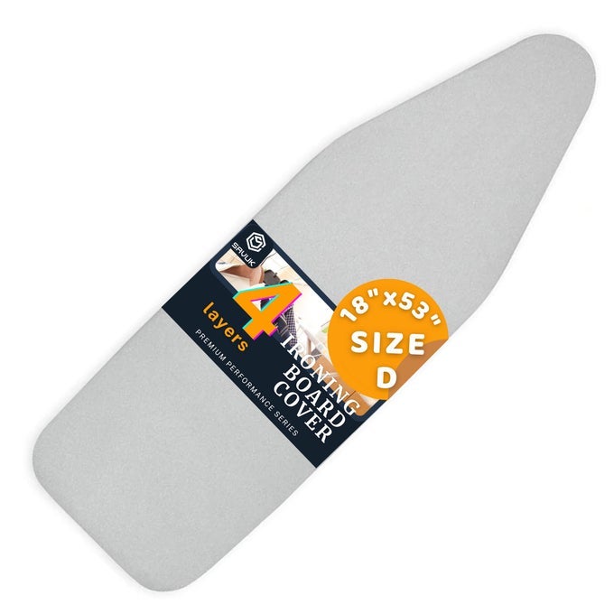 IRONING BOARD COVER AND PAD STANDARD SIZE SILICONE COATED 4 LAYERS 18X53 INCH EXTRA HEAVY DUTY THICK PADDING HEAT REFLECTIVE NON STICK SCORCH AND STAIN RESISTANT SILVER 18 X 53