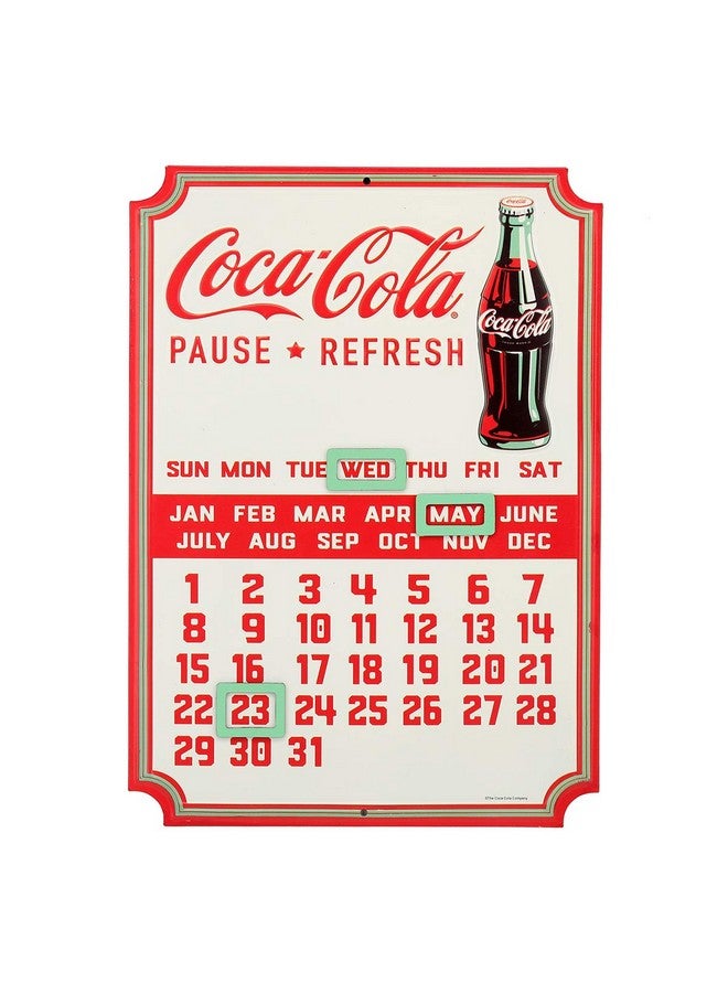 Open Road Brands Coca-Cola Calendar - Vintage Embossed Metal Coca-Cola Sign With Magnets For Kitchen Or Office White - Image 1