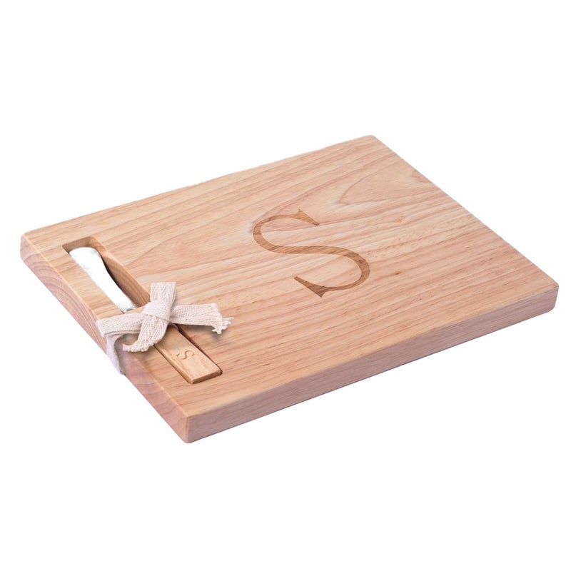Miicol Wood Charcuterie Board Monogram Cheese Board 10 Inch Personalized Initial Cutting Board with Spreader Unique Housewarming Gift Ideal for Kitchen Home Letter S