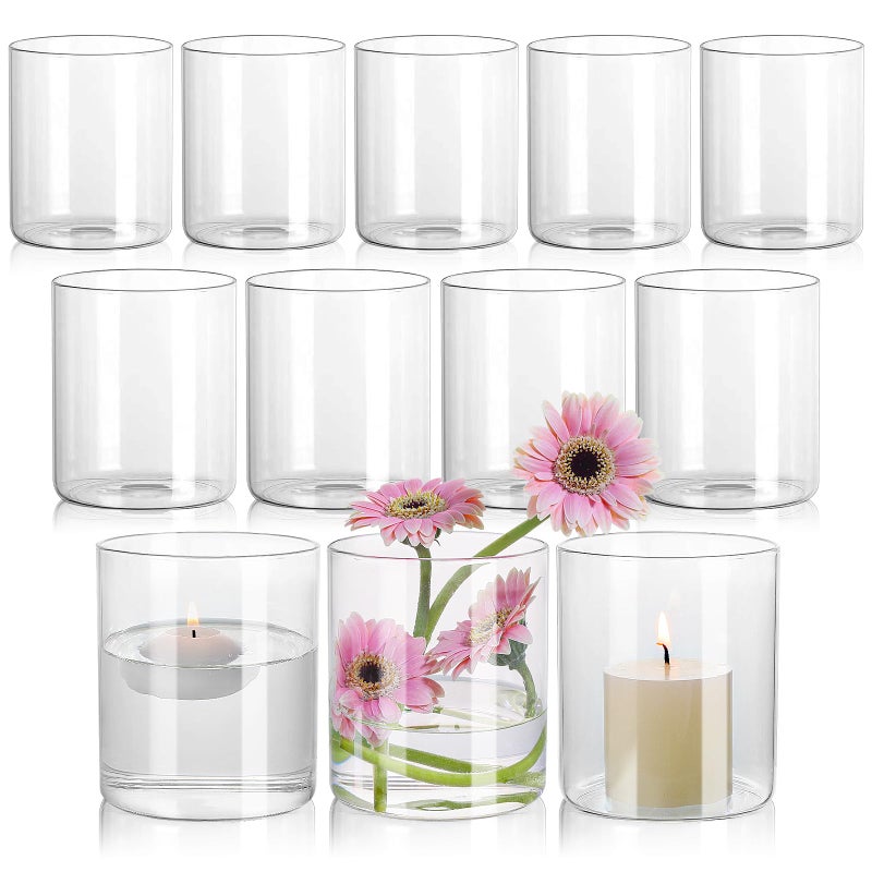 SUPMIND 12Pcs Glass Cylinder Vase for Centerpieces 5 Inch Clear Flower Vases Bulk Glass Hurricane Candle Holder Small Floral Vases for Table Floating Candle Vase for Wedding Home Dcor