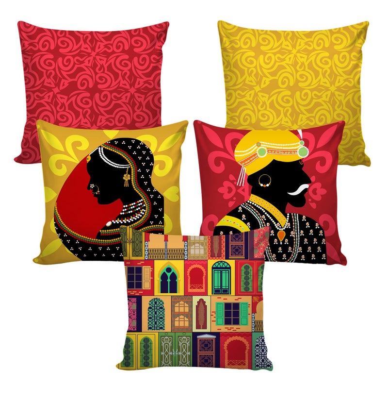AEROHAVEN™ Set of 5 Ethnic Hand Made Jute Throw/Pillow Cushion Covers - CC181 - (16 x 16 Inch) - Image 2