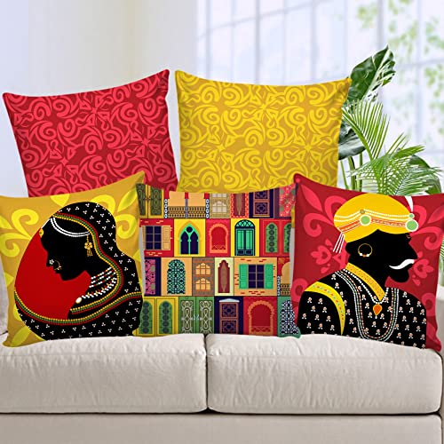 AEROHAVEN™ Set of 5 Ethnic Hand Made Jute Throw/Pillow Cushion Covers - CC181 - (16 x 16 Inch) - Image 1