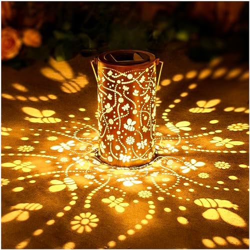 EZTZEN Bee Solar Lanterns Outdoor Waterproof Hanging Solar Lights Bee Gifts for Women Men Metal Decorative LED Bee Lanterns for Garden DecorYardPatioLawnTabletopPathwayLandscape - Image 1
