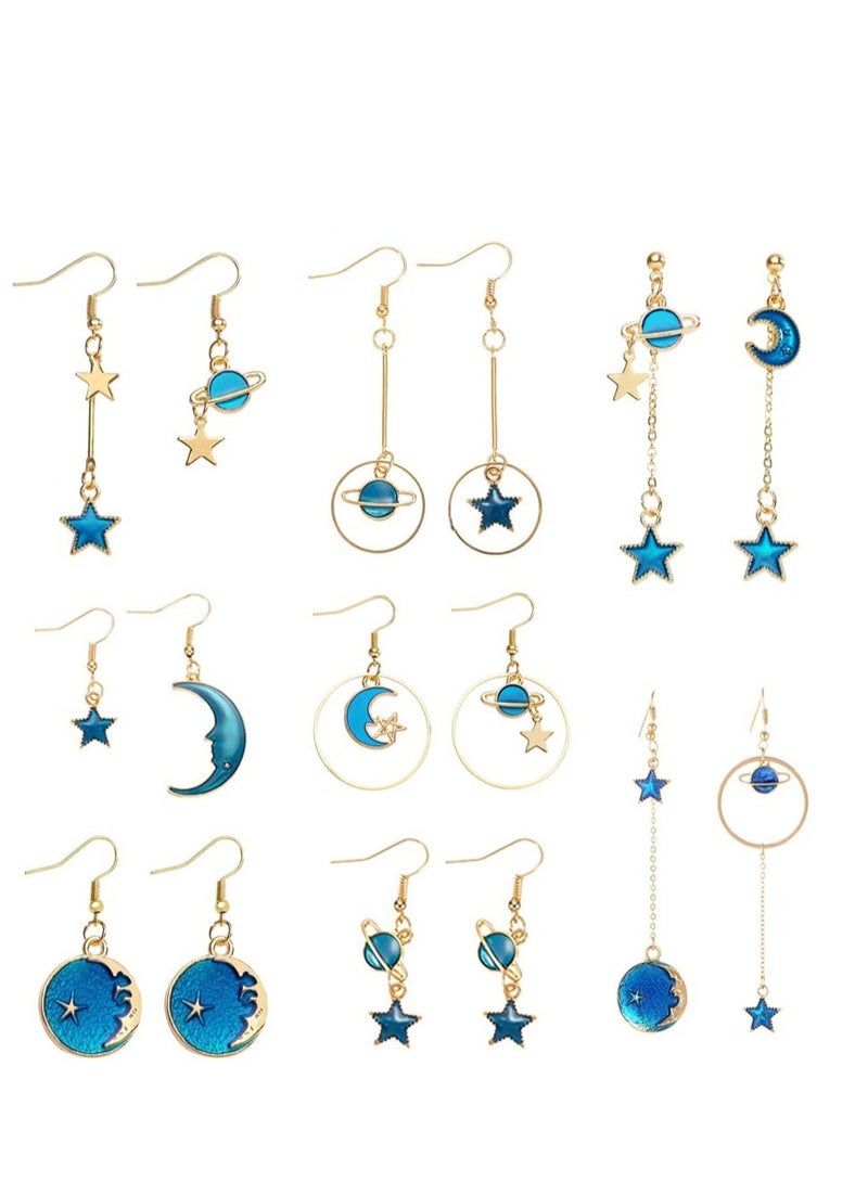 SYOSI 8 Pairs Assorted Multiple Stud Earrings Jewelry Set Enamel Moon Star Drop Bohemian Style Retro Earrings Alloy Earring Set for Woman Mother Girls Friends Gift - Image 1