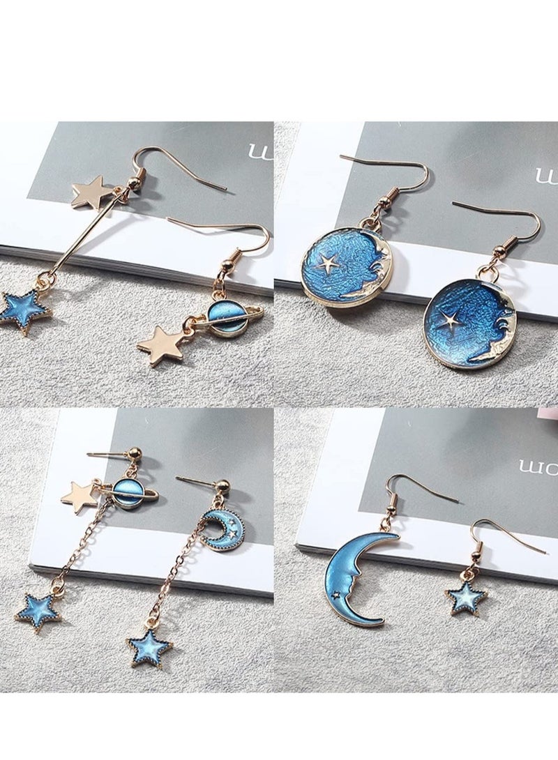 SYOSI 8 Pairs Assorted Multiple Stud Earrings Jewelry Set Enamel Moon Star Drop Bohemian Style Retro Earrings Alloy Earring Set for Woman Mother Girls Friends Gift - Image 3