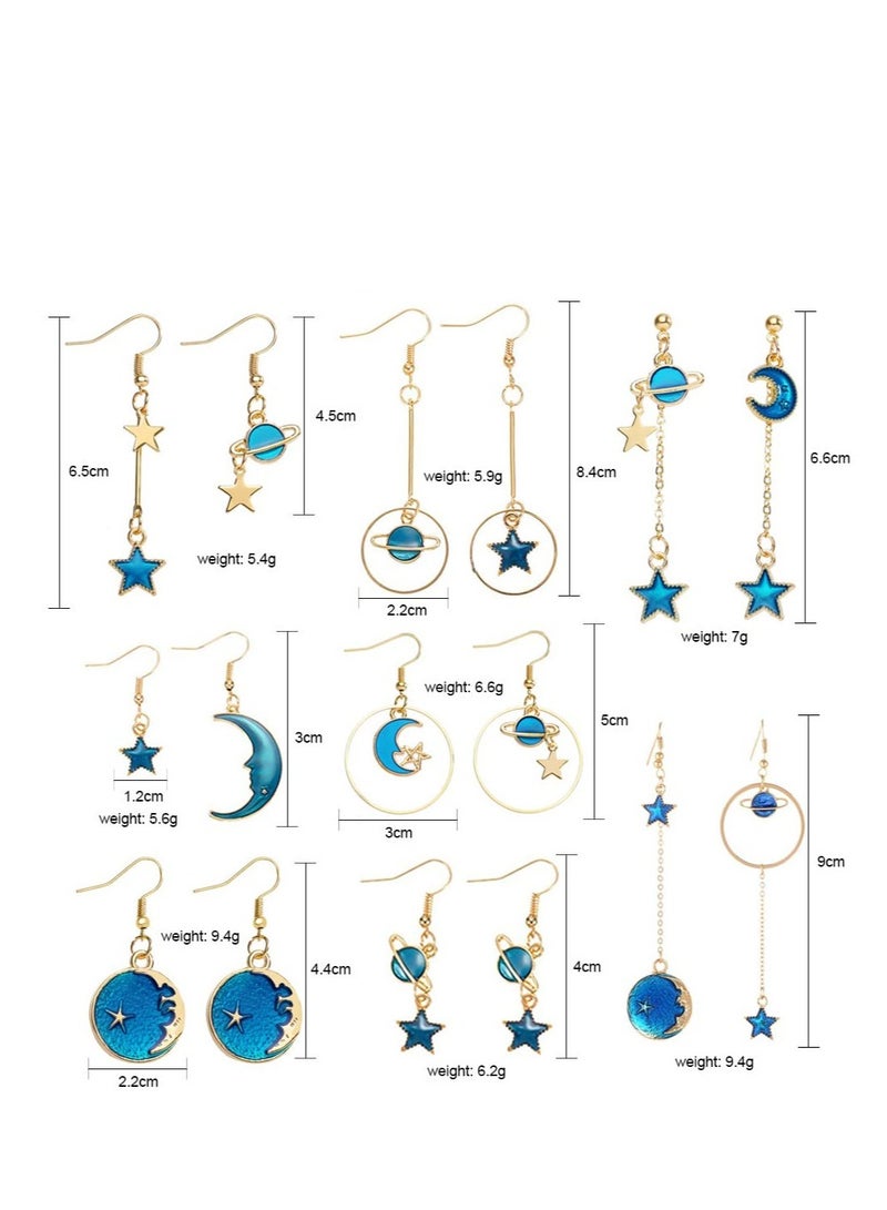 SYOSI 8 Pairs Assorted Multiple Stud Earrings Jewelry Set Enamel Moon Star Drop Bohemian Style Retro Earrings Alloy Earring Set for Woman Mother Girls Friends Gift - Image 2